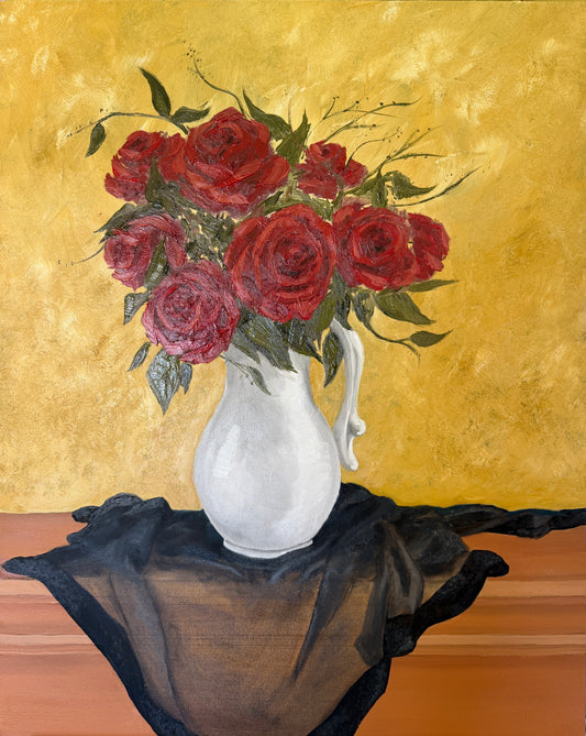 Red Roses Still Life Original Oil painting by artist Katiuscia Lanza